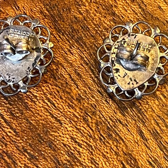 Vtg Tiger Eye Teardrop Stud Silver earrings - Picture 3 of 4